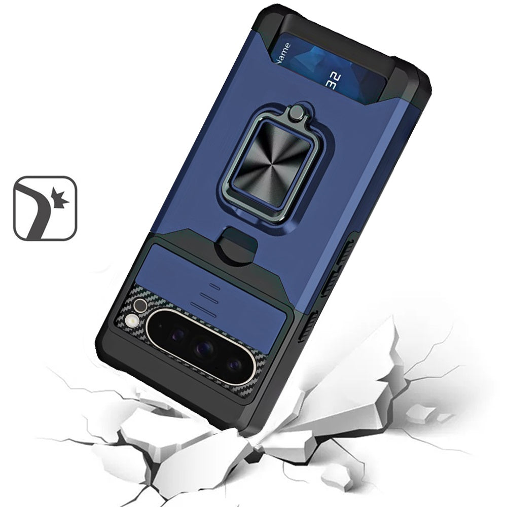 For Google Pixel 10 /Pixel 10 Pro Wallet Case with Ring Stand & Slide Camera Cover Back Credit Card Slot Holder, Military Grade Case Cover