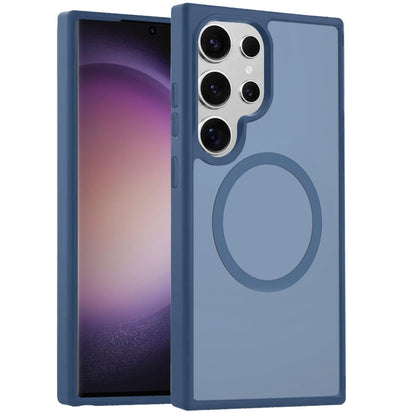 Phone Case for Samsung Galaxy S23 Ultra Magnetic Matte Hybrid Shockproof Smooth Grip Durable Camera Protection Anti-Slip Soft Touch TPU Armor Cover Blue