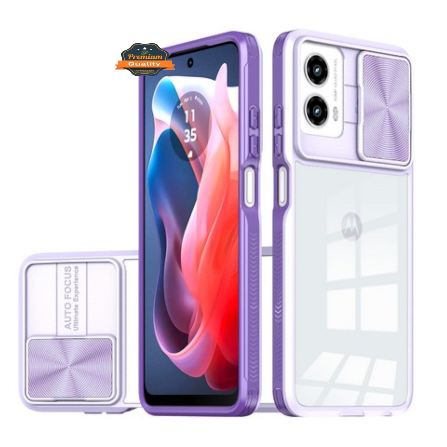 For Motorola Moto G 5G 2026 / Moto G Play 2026 Hybrid Slim Case with Slide Camera Protector, Shockproof TPU Clear Back & Color Frame Bumper Case Cover