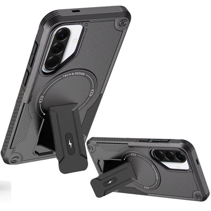 Phone Case for Samsung Galaxy A56 / A36 Magnetic Kickstand Rugged Shockproof Armor Grip Anti Slip Heavy Duty Protective Matte Stand Hybrid Cover Black