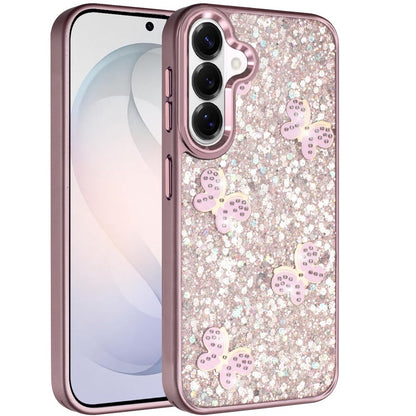 Phone Case for Samsung Galaxy S26 FE /Fan Edition Cute Butterfly Diamond Glitter Metallic Hybrid Shockproof Shimmer Grip Stylish Protective Luxury Designer Cover