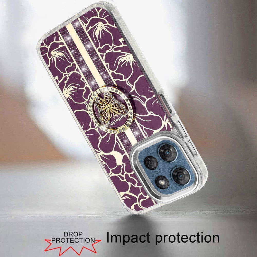 Phone Case for Moto G Stylus 5G 2026, Moto G Stylus 5G 2025 Floral Butterfly Ring Stand Glitter Bling Shockproof Hybrid Luxury Fashion Protective Anti Slip Durable Grip Cover Purple
