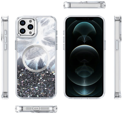 For Apple iPhone 15 Pro Max Epoxy Glitter Shimmer Fashion Case with Magnetic Magsafe Compatible Hybrid Sparkling Slim Protective Case Cover Black