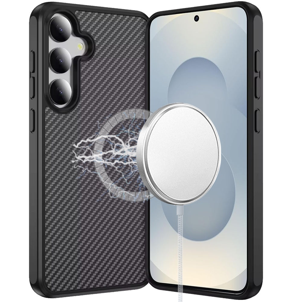 For Samsung Galaxy S26+ / S26 Plus Carbon Fiber Design with Magnetic HQ 2.0mm Thick Hybrid Shockproof Rubber Hard PC Case Cover