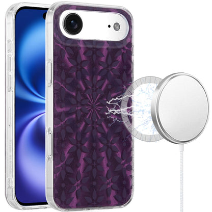 For Apple iPhone 17 Stylish Pattern Fashion IMD Printed Design TPU Double Layer Slim Shockproof with Magnetic Back Case Cover Flowers Mandala Purple