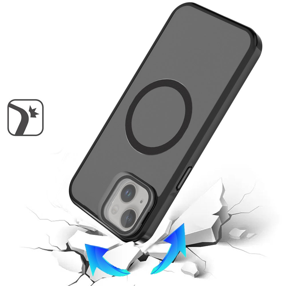 For Apple iPhone 14 /13 Tough HQ Hybrid Case with Aluminum Frame Camera Stand, Compatible with MagSafe, Translucent Matte Shockproof Case Cover