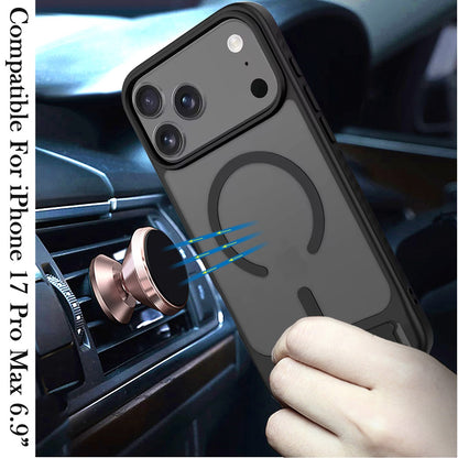 Phone Case for Apple iPhone 17 Pro Max (6.9") Matte Magnetic Metal Kickstand Shockproof Grip Anti Slip Durable Protective Heavy Duty Hybrid Cover Black