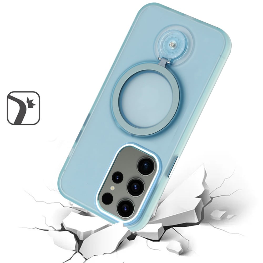 For Samsung Galaxy S24 Ultra MagSafe Compatible with 360° Ring Stand, Magnetic Kickstand, Slim Hybrid Protective Case Cover Sky Blue