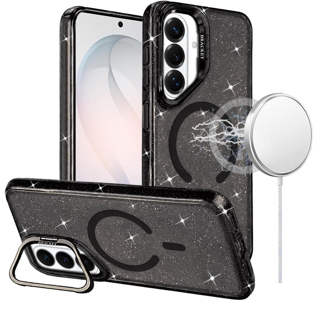 Phone Case for Samsung Galaxy S26 FE /Fan Edition Luxury Bling Scattered Glitter Hybrid Dual Layers with Integrated Camera Stand and Sparkle Finish Design Cover