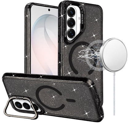 Phone Case for Samsung Galaxy S26 FE /Fan Edition Luxury Bling Scattered Glitter Hybrid Dual Layers with Integrated Camera Stand and Sparkle Finish Design Cover