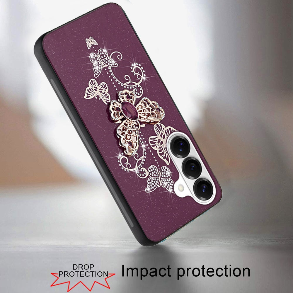 Phone Case for Samsung Galaxy S26 FE /Fan Edition Diamond Glitter 3D Butterfly Engraved Luxury Bling Hybrid Shockproof Chrome Edge Protective Durable Grip Cover Purple