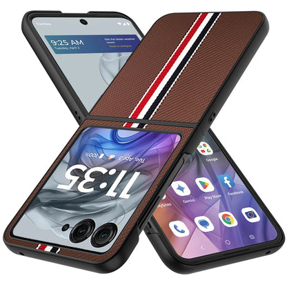 For Motorola Razr 2025 Velvet Fabric PU Vegan Leather, Premium Flip Design, Slim Snap-On Hard PC + TPU Case Cover Brown
