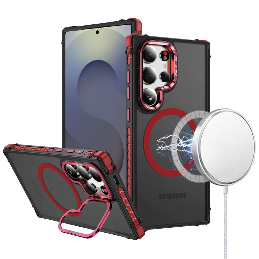 For Samsung Galaxy S23 Ultra Hybrid Metal Camera Stand Ring Sturdy, Compatible with MagSafe, Matte Hard TPU Colorful Edge Case Cover