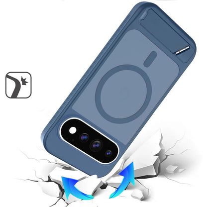 Phone Case for Google Pixel 11 Pro XL Matte Magnetic Metal Kickstand Shockproof Grip Anti Slip Durable Protective Heavy Duty Hybrid Cover Blue