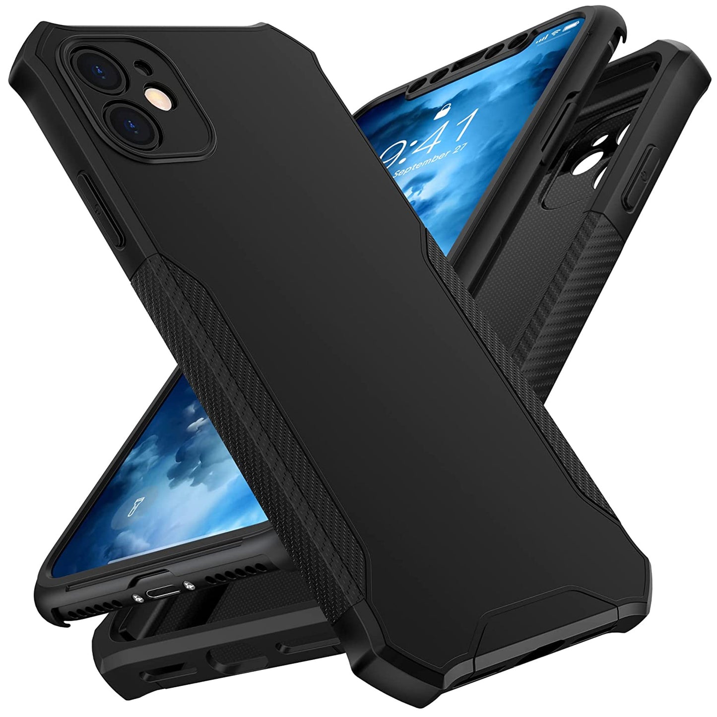 For TCL K24 /TCL K23 Hybrid 2in1 Front Bumper Frame Cover Square Edge Shockproof Soft TPU + Hard PC Anti-Slip Heavy Duty Case Cover Black