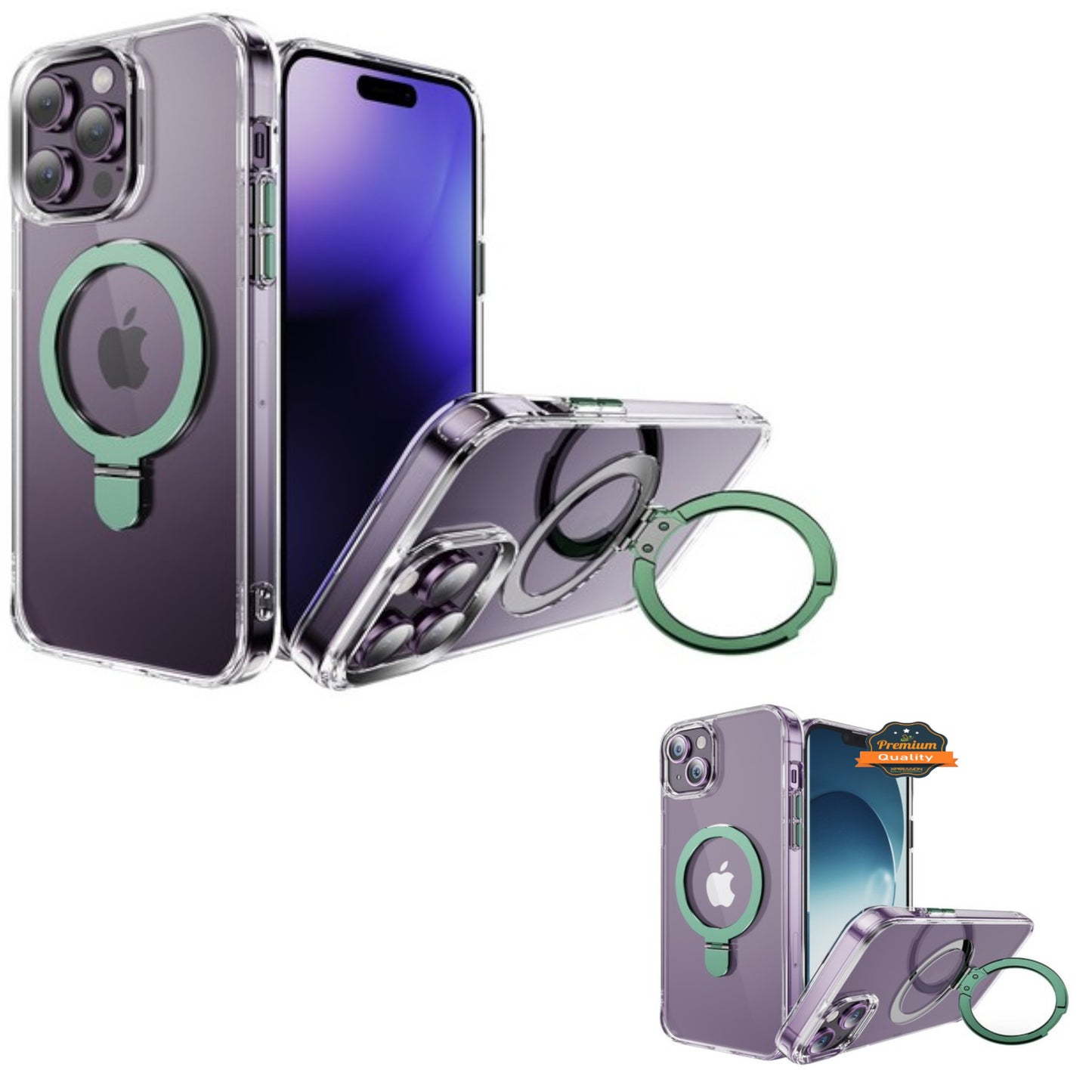 For Apple iPhone 15 Pro (6.1") Magnetic Hybrid Transparent Edge Bumper Invisible Stand [Compatible with Magsafe] Slim  Phone Case Cover