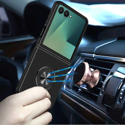 For Samsung Galaxy Z Flip 7 Hybrid 360 Degree Rotatable Metal Invisible Ring Stand Holder Slim Fit Magnetic Car Mount Shockproof Case Cover