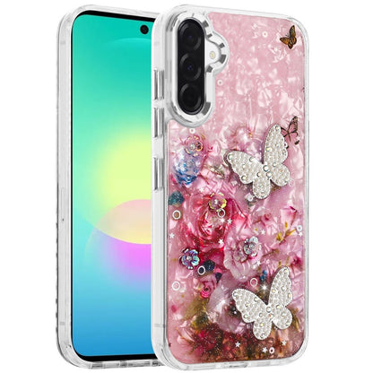 Phone Case for Samsung Galaxy A27 Glitter Butterfly Design Metal Buttons Shockproof Hybrid TPU + PC Durable Protective Slim Grip Stylish Cover