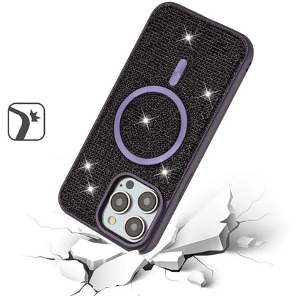Phone Case for Apple iPhone 15 Pro Max Magnetic Bling Diamond Sparkle Hybrid Shockproof Rugged Grip Durable Protection Anti-Slip Armor Design Cover Purple