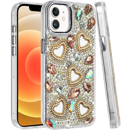 Phone Case for Apple iPhone 12 /12 Pro Luxury Crystal Heart Rhinestone Diamond Bling Shockproof Hybrid Glitter Protective Stylish Durable Grip Cover