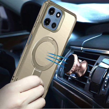 For Motorola Moto G Play 5G 2026 Matte Finish Magnetic Ring Hybrid Protective Invisible Kickstand Magsafe Compatible Case Cover Cosmic Orange