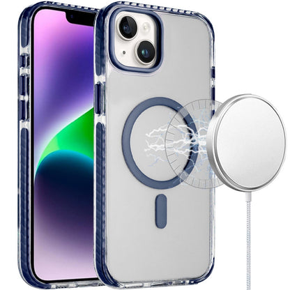 For Apple iPhone 15 Pro Max Transparent Hybrid with Color-Matched Magnetic Circle, Rubber TPU Frame Hard PC Shockproof Case Cover