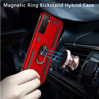 For Samsung Galaxy S22 Ultra Hybrid Shockproof Durable 360 Degree Rotatable Ring Stand Holder Kickstand Fit Magnetic Car Mount Case Cover Red