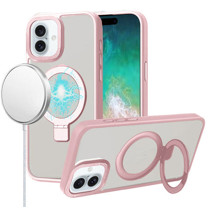 For Apple iPhone 16 Pro (6.3") Magnetic Metal Matte Built-in Compatible with MagSafe Stand Hybrid Shock Armor TPU Case Cover Pink