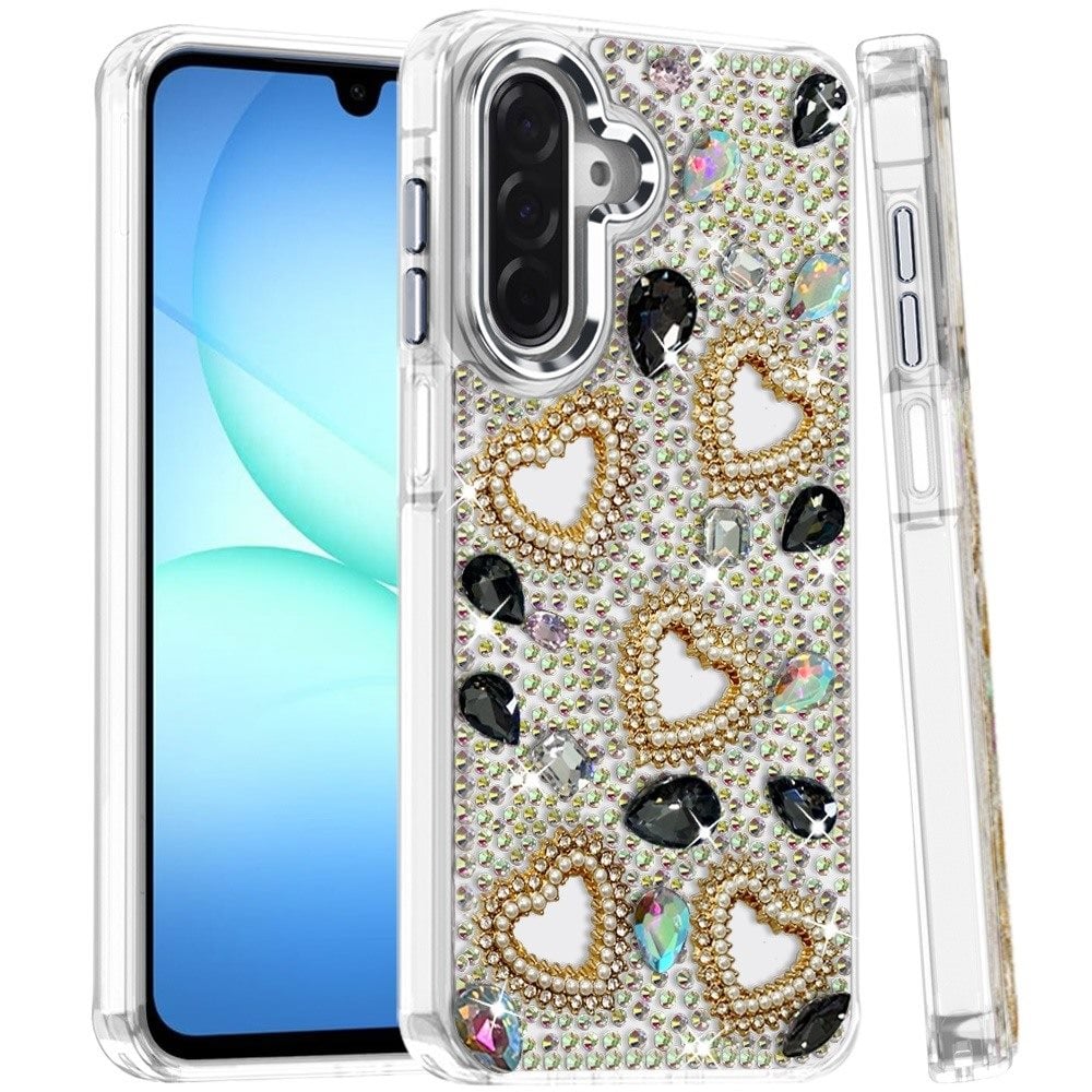 Phone Case for Samsung Galaxy A17 Luxury Crystal Heart Rhinestone Diamond Bling Shockproof Hybrid Glitter Protective Stylish Durable Grip Cover