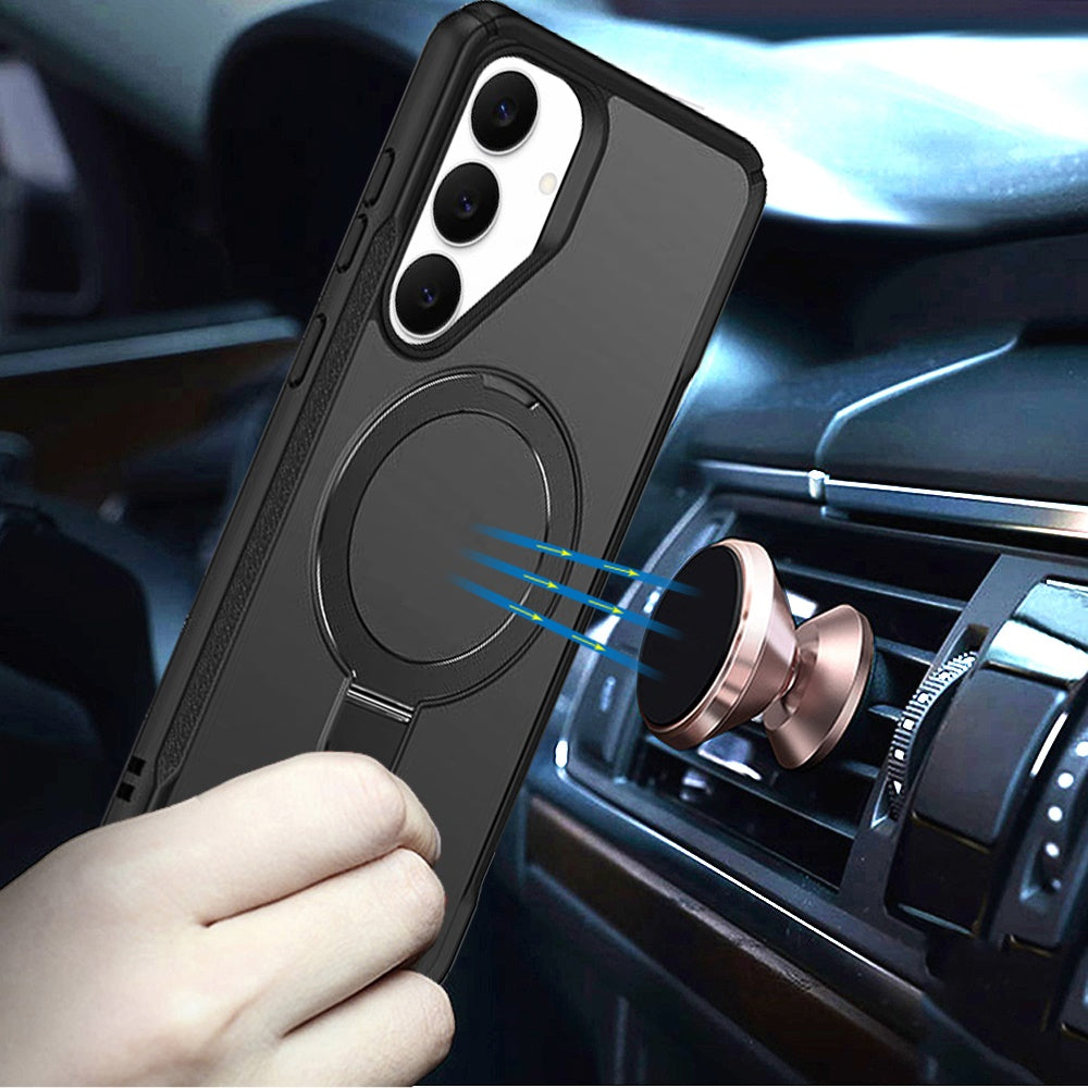 For Samsung Galaxy S26+ / S26 Plus Matte Finish Magnetic Ring Hybrid Protective Invisible Kickstand Magsafe Compatible Case Cover Black