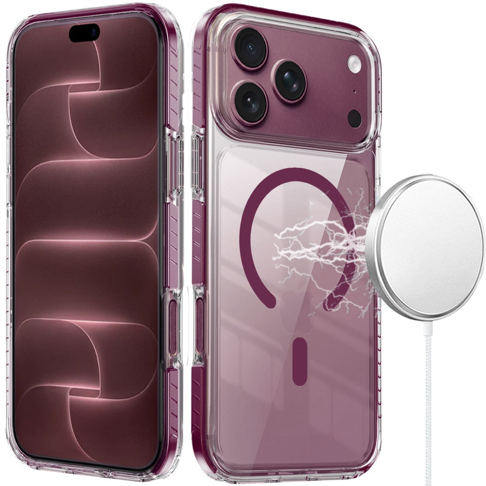 Phone Case for Apple iPhone 18 Pro/ iPhone 17 Pro Transparent Magnetic Shockproof Colored Edge Hybrid Case Slim Durable Grip Clear Protective Soft TPU Cover Purple