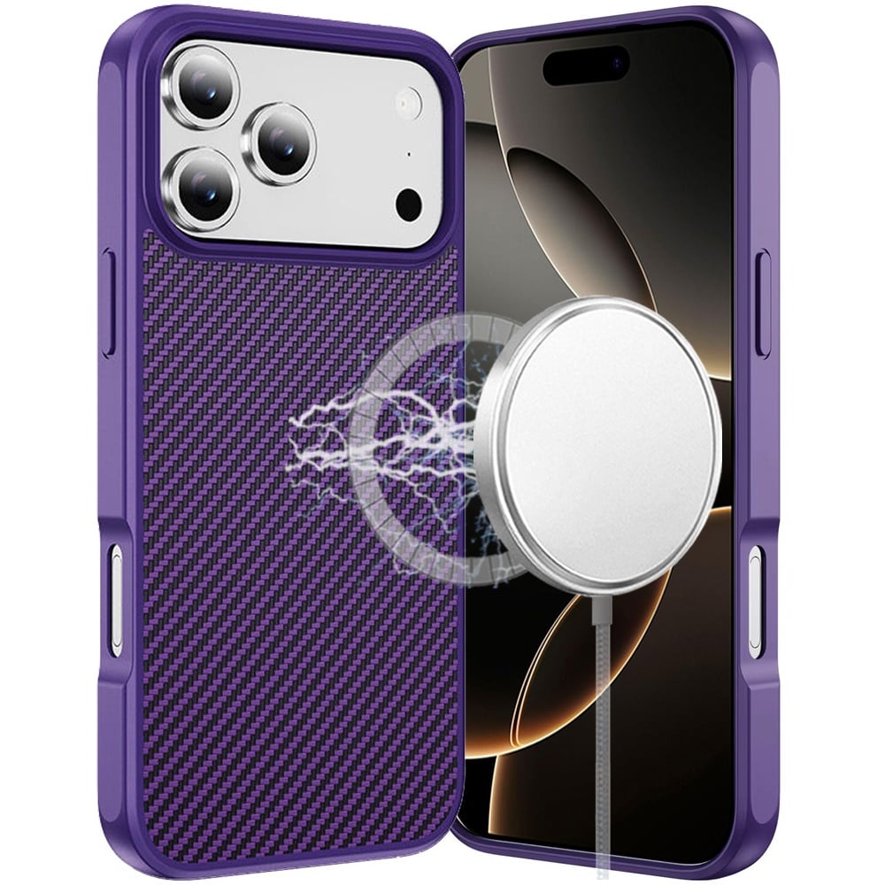 For Apple iPhone 17 Pro (6.3") Carbon Fiber Design with Magnetic HQ 2.0mm Thick Hybrid Shockproof Rubber Hard PC Case Cover