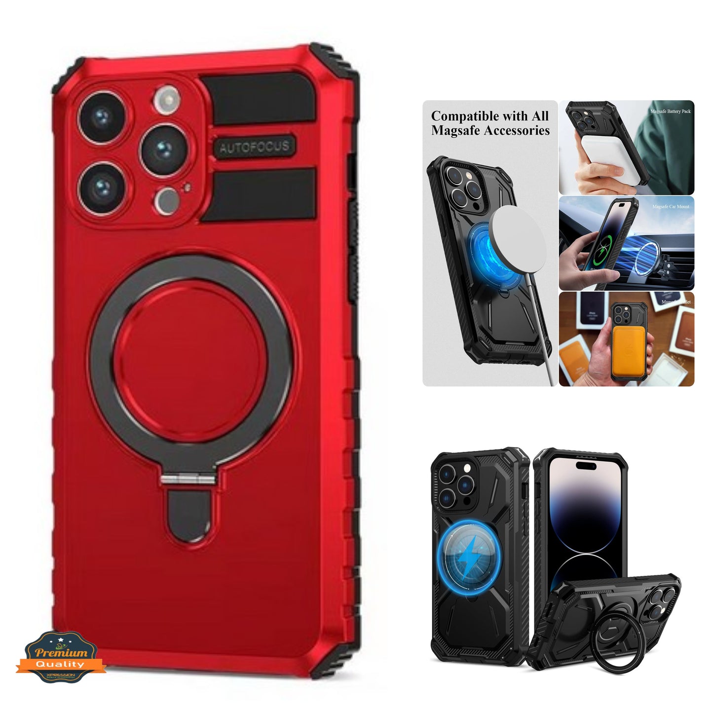 For Apple iPhone 15 (6.1") Hybrid Bumper Invisible Stand Compatible with Magsafe 360° Ring Kickstand Shockproof  Phone Case Cover