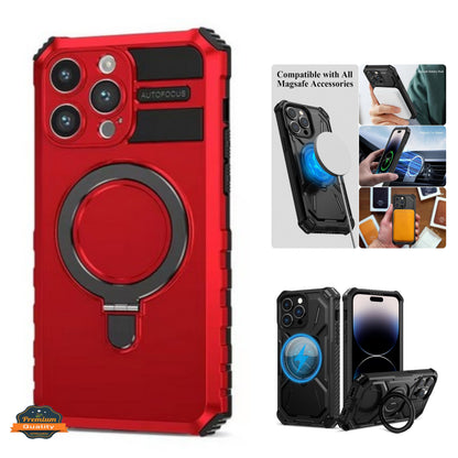 For Apple iPhone 15 (6.1") Hybrid Bumper Invisible Stand Compatible with Magsafe 360° Ring Kickstand Shockproof  Phone Case Cover