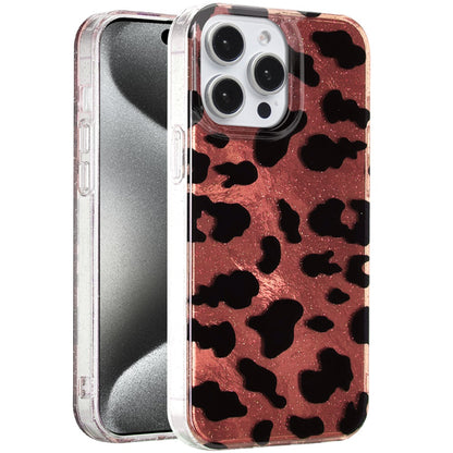 For Apple iPhone 15 Pro Max Glitter Leopard, Fashion Design Animal Skin Print Slim IMD TPU Dual Layer Shockproof Protective Case Cover