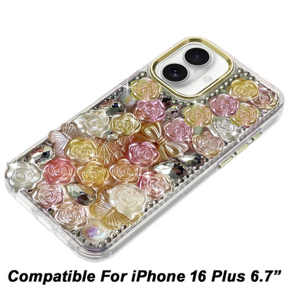 Phone Case for Apple iPhone 16 Plus 3D Flower Bling Rhinestone Glitter Cute Stylish Shockproof Protective Decorative Luxury Grip Stones Ornaments Cover