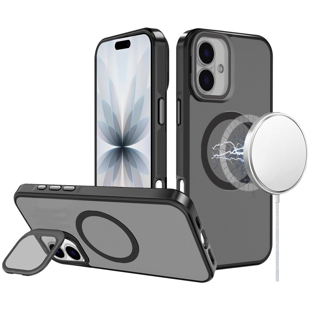 For Apple iPhone 17 (6.3") Tough HQ Hybrid Case with Aluminum Frame Camera Stand, Compatible with MagSafe, Translucent Matte Shockproof Case Cover Cosmic Orange