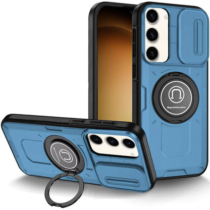 For Samsung Galaxy S23 Build in Invisible Magnetic Ring Stand with Slide Camera Protector, fit Magnetic Car Mount [Compatible with MagSafe] Case Cover