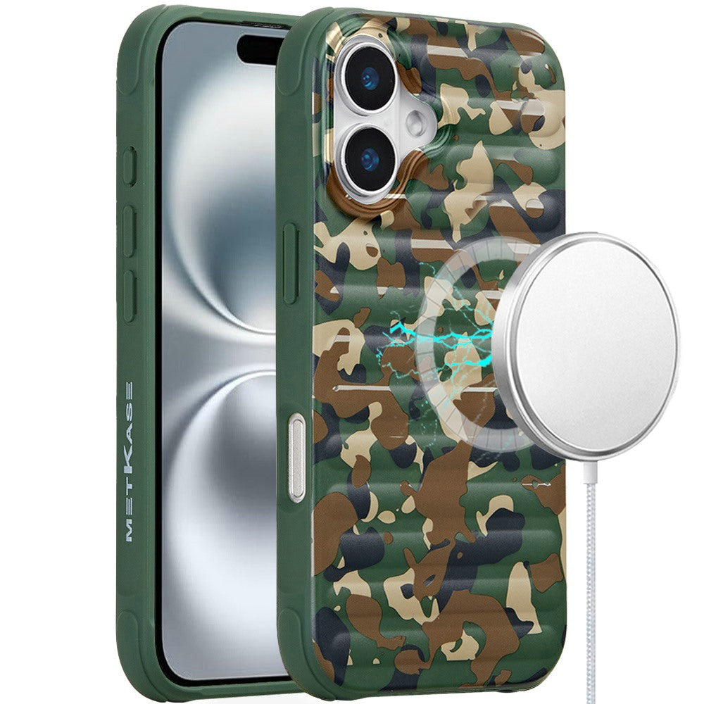 For Apple iPhone 16 Pro Max (6.9") Pattern Design Magnetic Chrome Hybrid Compatible with Magsafe Dual Layer Shockproof TPU Hard PC Back Case Cover