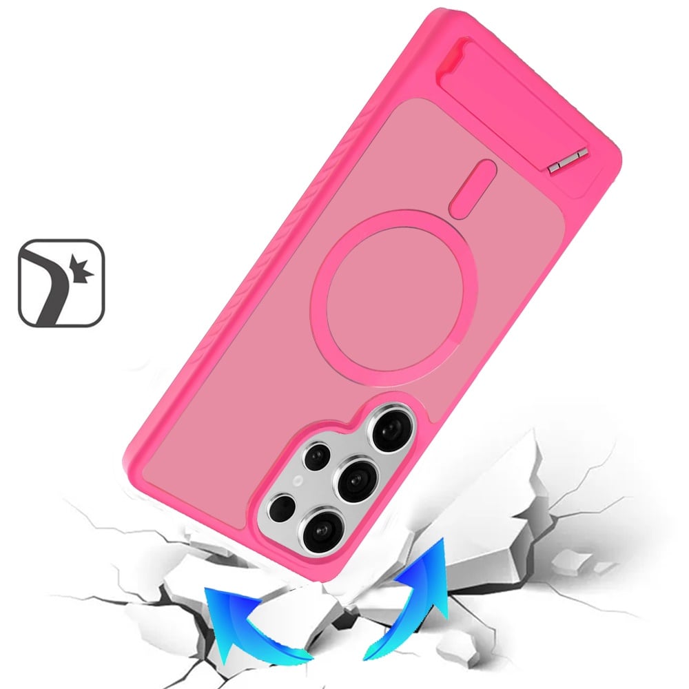 Phone Case for Galaxy S23 Ultra Matte Magnetic Metal Kickstand Shockproof Grip Anti Slip Durable Protective Heavy Duty Hybrid Cover