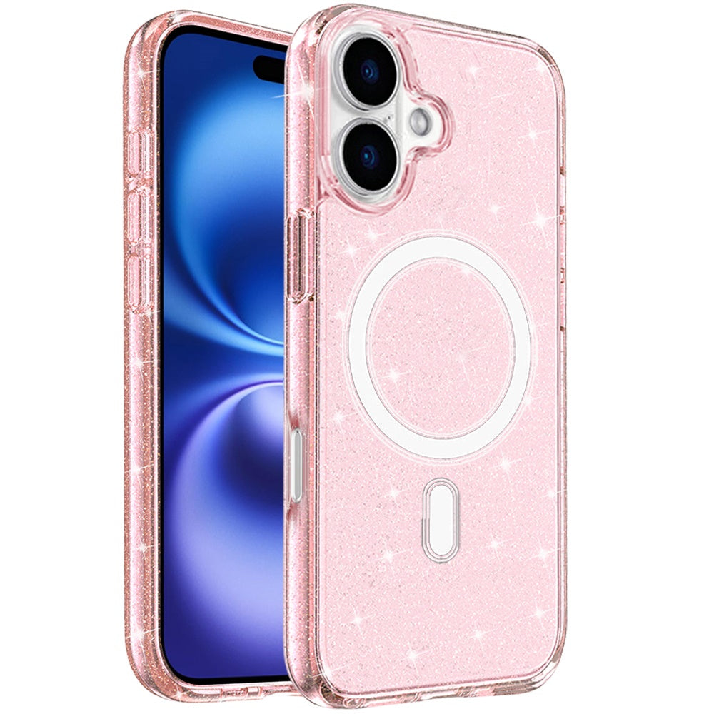 For Apple iPhone 17 MagSafe Compatible Glitter Sparkle Bling Hybrid Case with Magnetic Circle, Slim TPU & Hard PC Frame Case Cover Pink