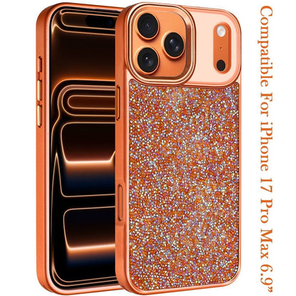 Phone Case for Apple iPhone 17 Pro Max (6.9") Crystal Glass Bling Diamond Metallic Edge Shockproof Durable Protective Clear Hybrid Stylish Premium Design Cover