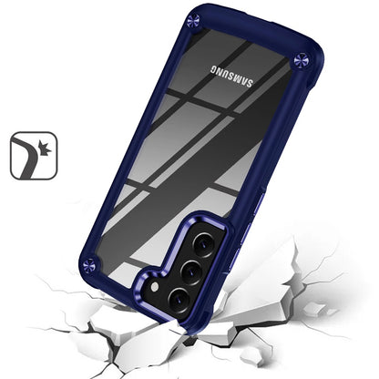 For Samsung Galaxy S25 /S24 Hybrid Transparent Rubber with Metal Buttons & Camera Edges Hard TPU Corner Frame Bumper Case Cover