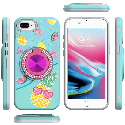 For iPhone 8 Plus / iPhone 7 Plus Pattern Design Hybrid with Invisible Ring Stand & Magnetic Back, Shockproof Protective Grip Case Cover