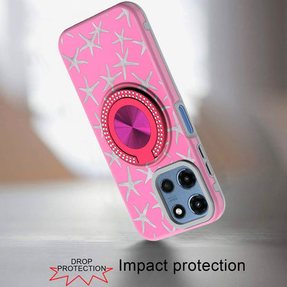 Phone Case for Motorola Moto G Play 5G 2026 Magnetic Ring Stand Matte Metal Hybrid Car Mount Friendly Shockproof Rotational Grip Diamond Design Pattern Cover