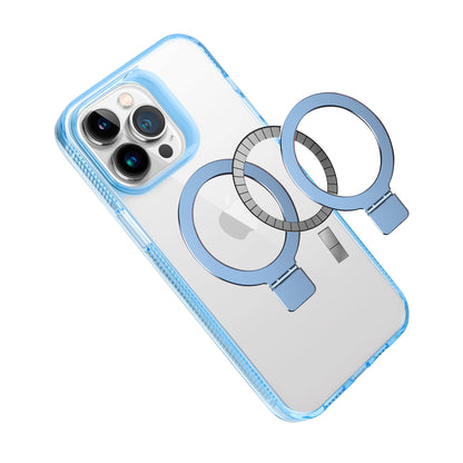 Phone Case for Apple iPhone 12 /12 Pro Transparent Dotted Edge Magnetic Ring Stand Shockproof Hybrid Grip Kickstand Clear Rugged Drop Protection Cover Light Blue