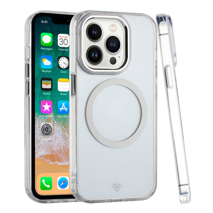 For Apple iPhone 16 Plus (6.7") Transparent Back Hybrid Case - Magnetic Circle, Color Frame, Metal Buttons, MagSafe Compatible Case Cover