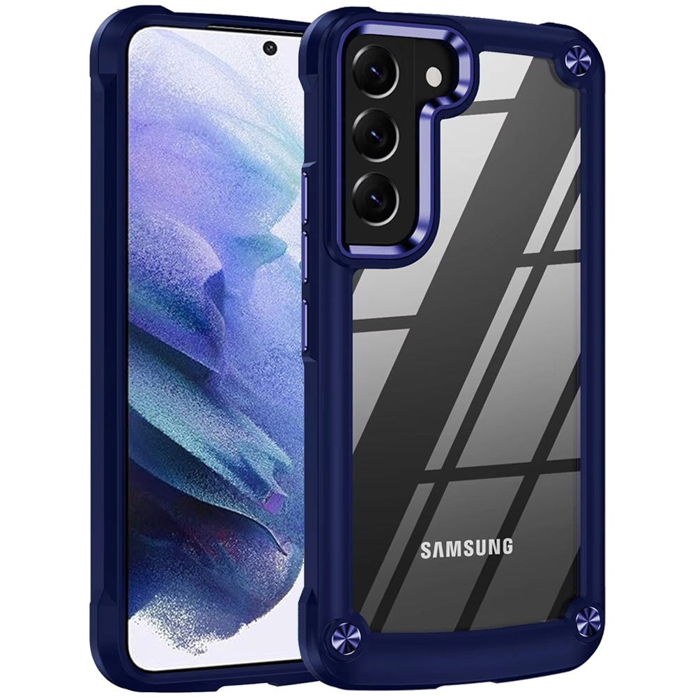 For Samsung Galaxy S25 /S24 Hybrid Transparent Rubber with Metal Buttons & Camera Edges Hard TPU Corner Frame Bumper Case Cover