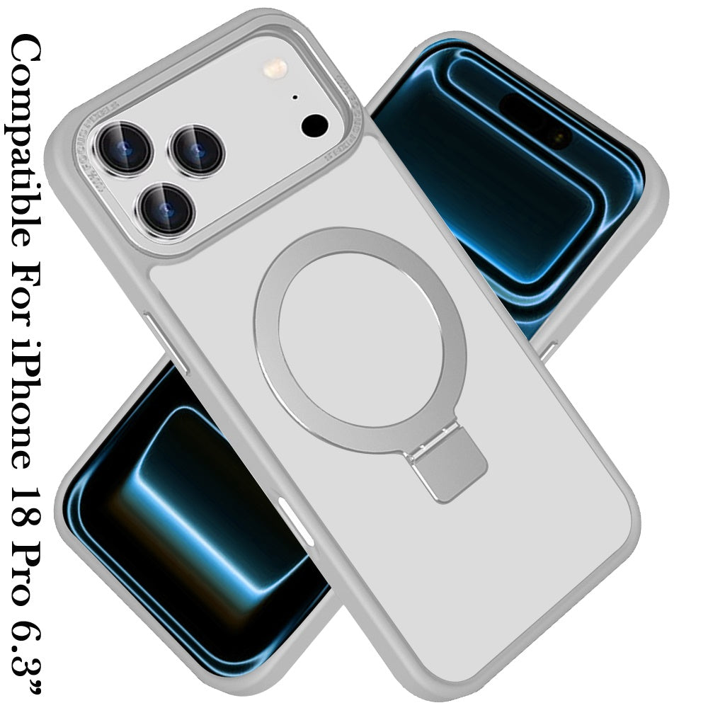 Phone Case for Apple iPhone 18 Pro/ 17 Pro Metal Chrome Magnetic Circle Kickstand Shockproof Matching Camera Protector Durable Grip Hybrid Armor Cover