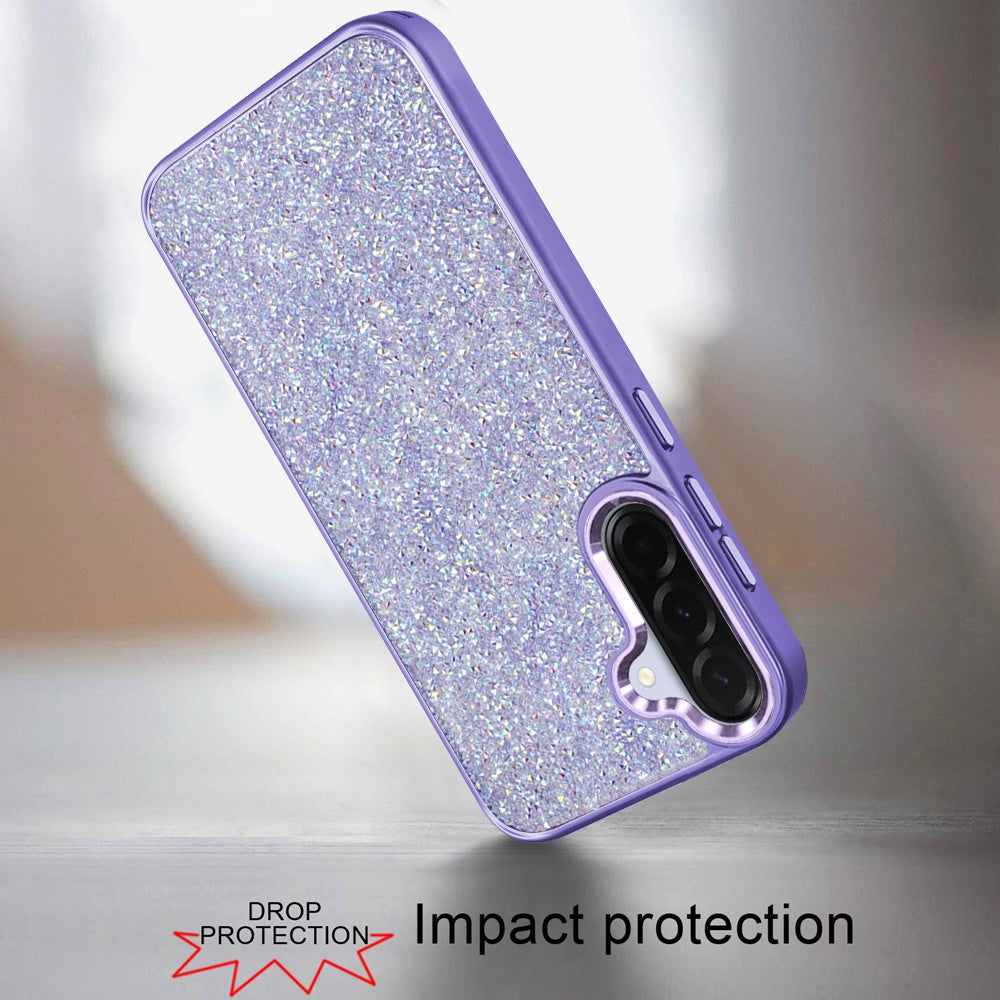 Phone Case for Samsung Galaxy A56 / A36 Crystal Glass Bling Diamond Metallic Edge Shockproof Durable Protective Clear Hybrid Stylish Premium Design Cover Dark Purple